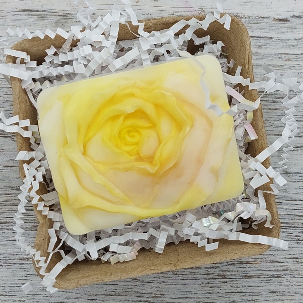 2 Handcrafted Rose Shaped Soaps, Rose, Mica dusted Glycerin-based Shea Butter - Picture 3 of 3